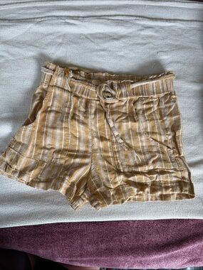 Women's Linen Striped Mustard Drawstring Shorts